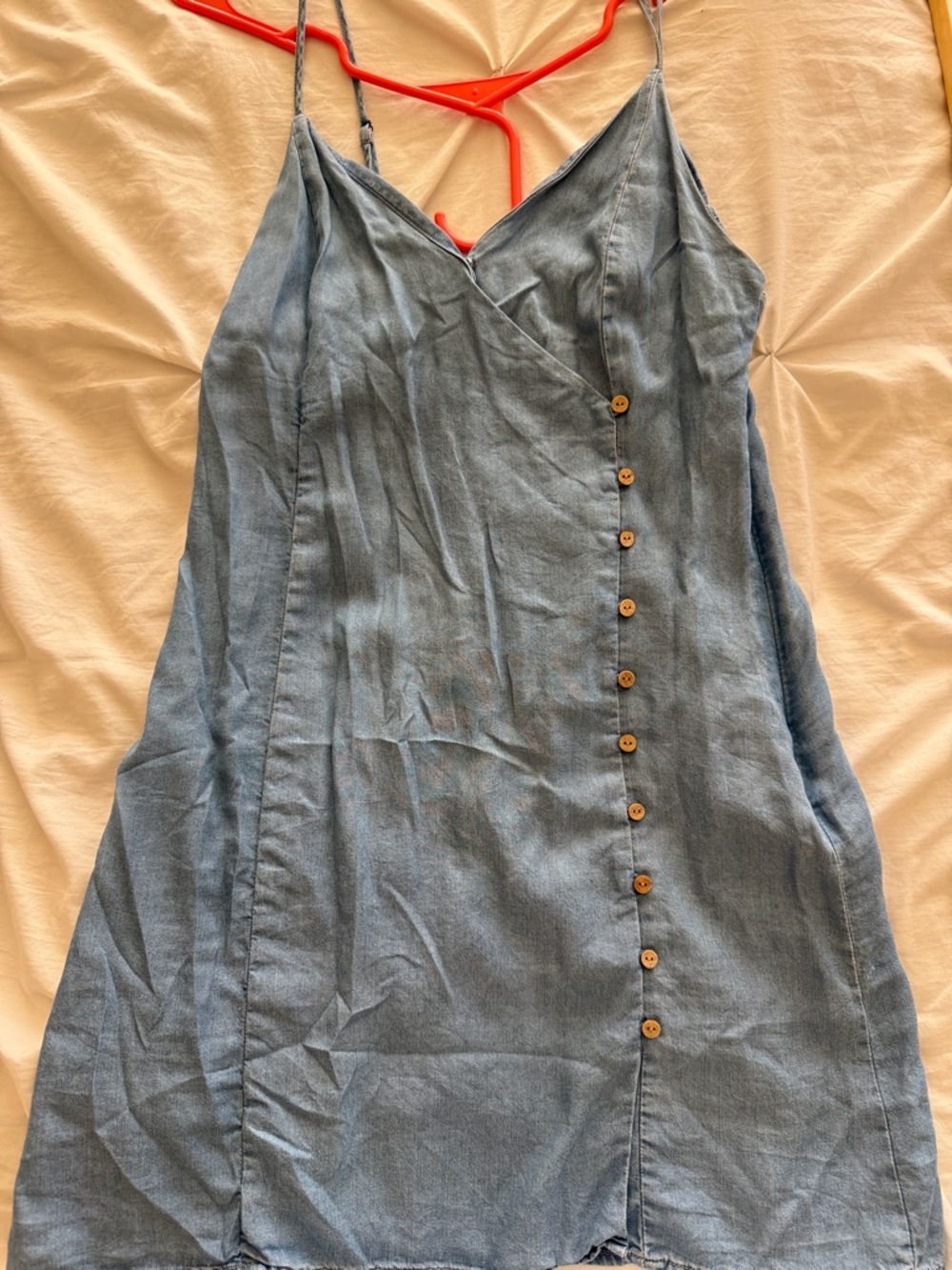 Forever 21 Blue Denim-Look Mini Dress with Button Front